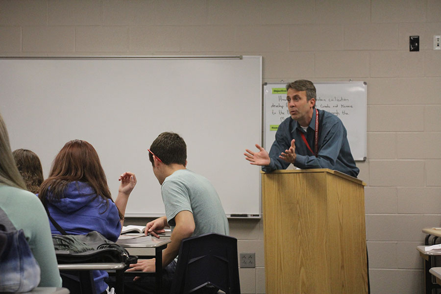 Social studies teacher Jeff Wieland discusses the importance of practicing the ACT with his prep class on Wednesday, Sept. 25.