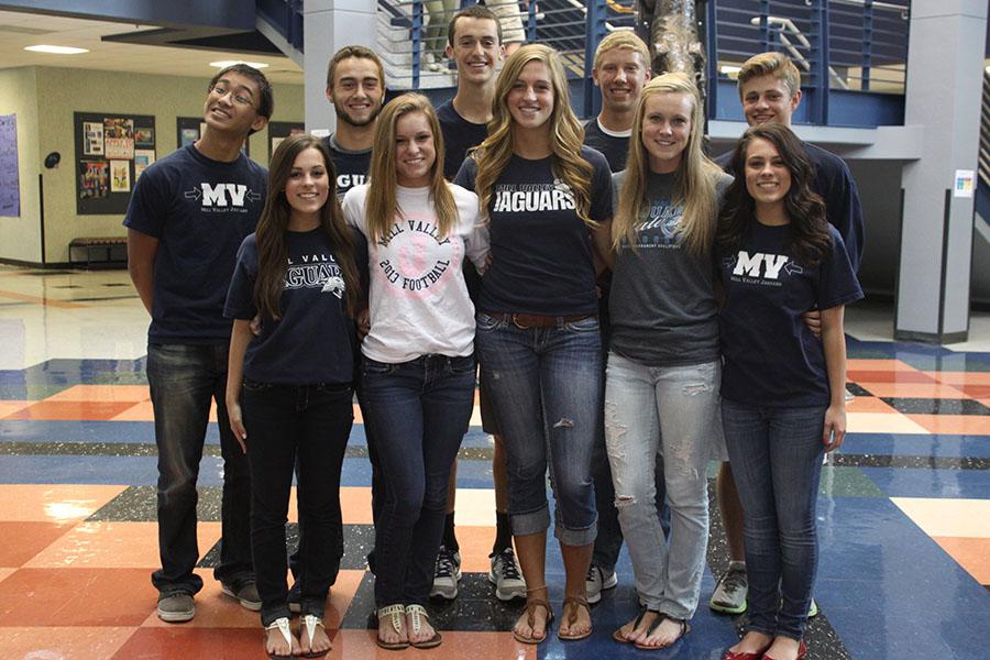 Senior homecoming candidates (left to right): Patrick Tapang, Lexie Riedel, Nick Wilson, Brittany Rouse, Connor Mills, Gabby Fangman, Davis Cantwell, Abby Sieperda, Joe Vincent, and Hope Riedel.  Its an honor to be nominated because there are a lot of people in my class and to be elected as a leader is a good feeling, Mills said.  Homecoming king and queen will be announced on Friday, Oct. 4 at the home football game.