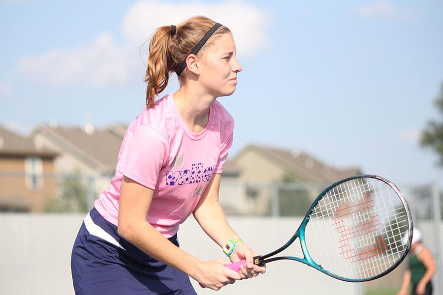 The girls tennis team defeated Blue Valley Southwest in its dual on Thursday, Oct. 3. 