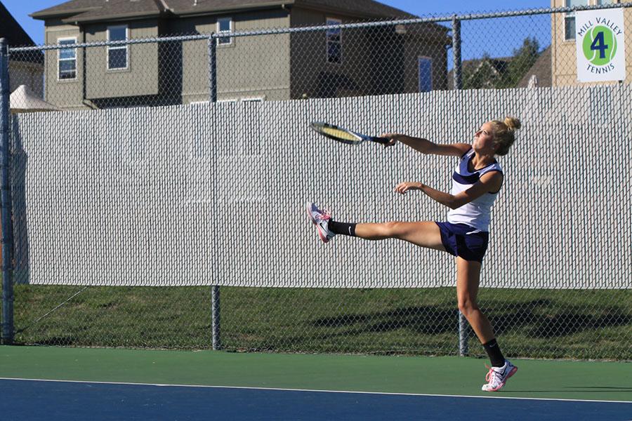 The girls tennis team competed in a meet at home against Bonner Springs High School and Lansing High School on Monday, Oct. 7.  