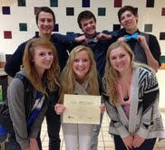 Back (left to right): Caleb Latas, Jon Darby, Tyler Smith
Front (left to right): Riley McDonald, Alanna Flinn, Sidney Szczygiel.
Students receive their awards from the DUTV Video Conference on Saturday, Nov. 2.