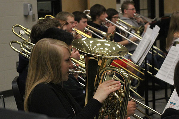 Junior Kate Schau plays her Euphonium in band class Friday, Nov. 22. Schau qualified to play in the KMEA district band on Saturday, December 7.