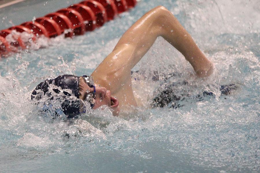 The boys swim team competed at Blue Valley West on Thursday, Jan. 30.