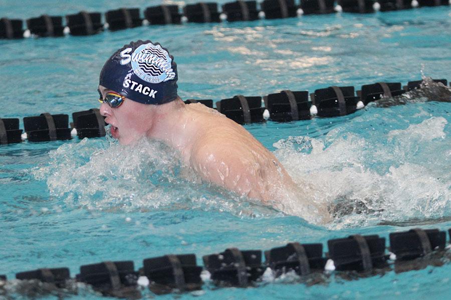 In addition to diving, junior Nick Stack swims in the meet on Saturday, Jan. 27.