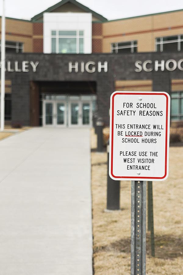 The new security signs inform incoming visitors of the available entrances.