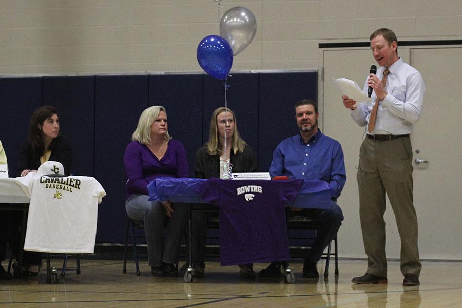 Senior Laurel Knust signs her letter of intent to Kansas State University for rowing on Friday, Feb. 7.