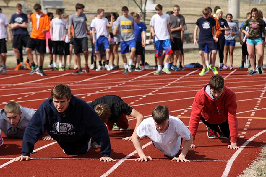 Members of the track team prepare for their first meet during practice on Friday, March 28. 