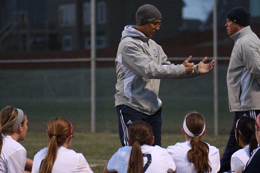 Head+girls+soccer+coach+Arlan+Vomhof+and+his+team+prepare+for+another+game.