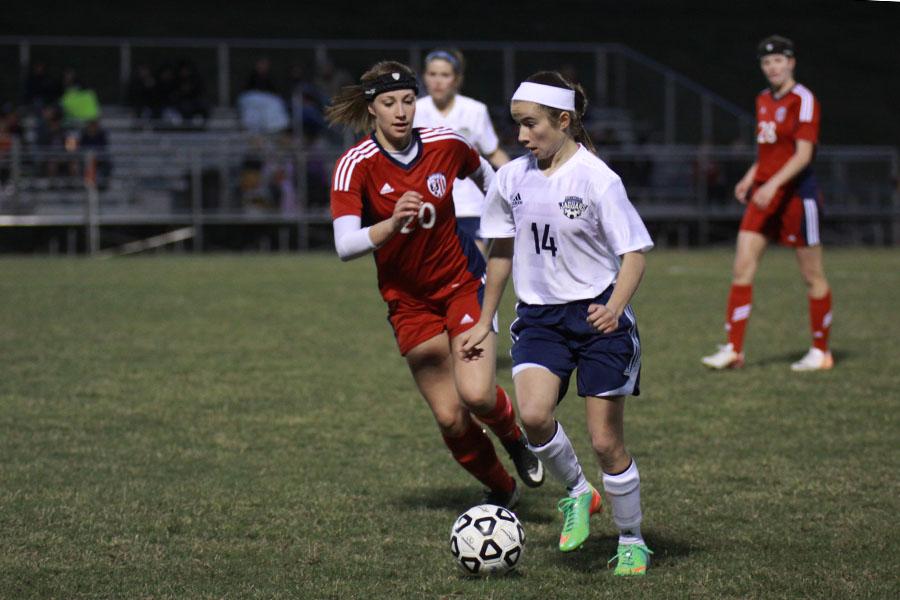 The girls soccer team fell to Olathe North 3-2 during their home opener on Tuesdsay, April 1.