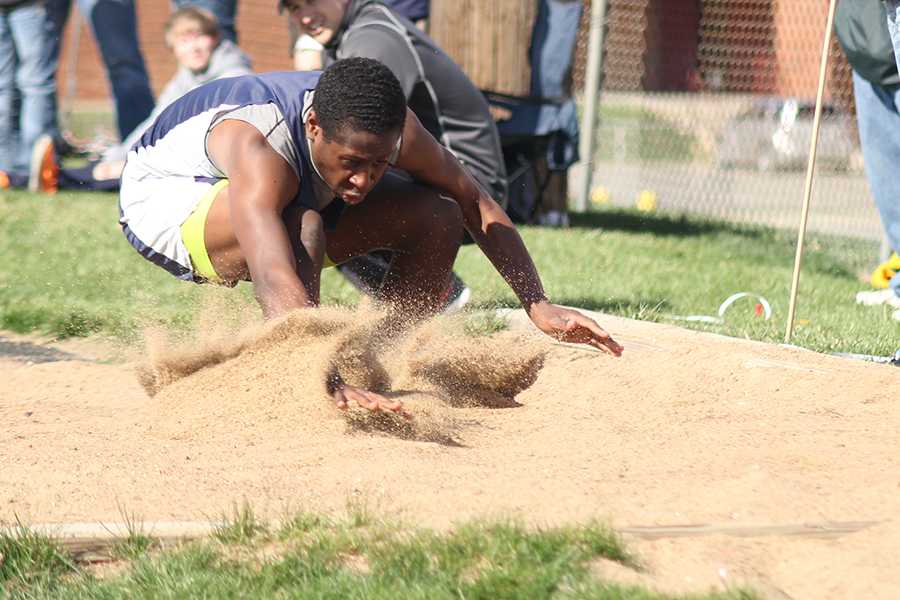 Freshman Devonte Smith competes in the long jump event at the Lansing Split on Tuesday, March 8. 
