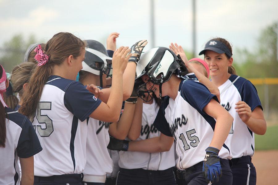 The softball team defeats Tonganoxie 17-2 and 9-1 on Thursday, May 8.