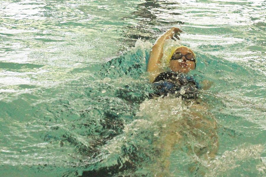 The girls swimming team places second at the last regular season meet on Thursday, May 1 at Turner High School. 