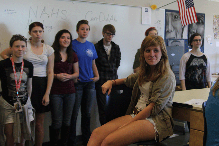 During an informational meeting for NAHS on Thursday, Sept. 4, sophomore Sophie Griffin listens attentively to the requirements of what it takes to join the club. [Im most excited about doing projects for the school] programs, Griffin said. Plus, Im a sophomore, so Im no longer a new [member]. Im super excited that Im not new.
