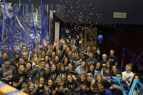 Per tradition, seniors decorate the school, creating the Blue Bomb on the morning of Friday, Oct. 10.