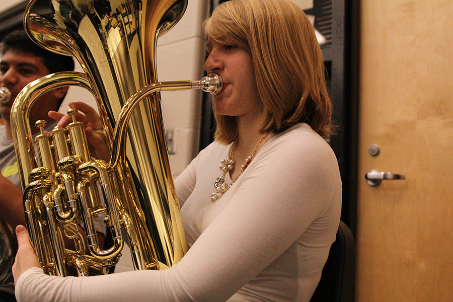 Senior Kate Schau, a district honor band member, plays her euphonium in Blue Band on Tuesday, Nov. 18.
