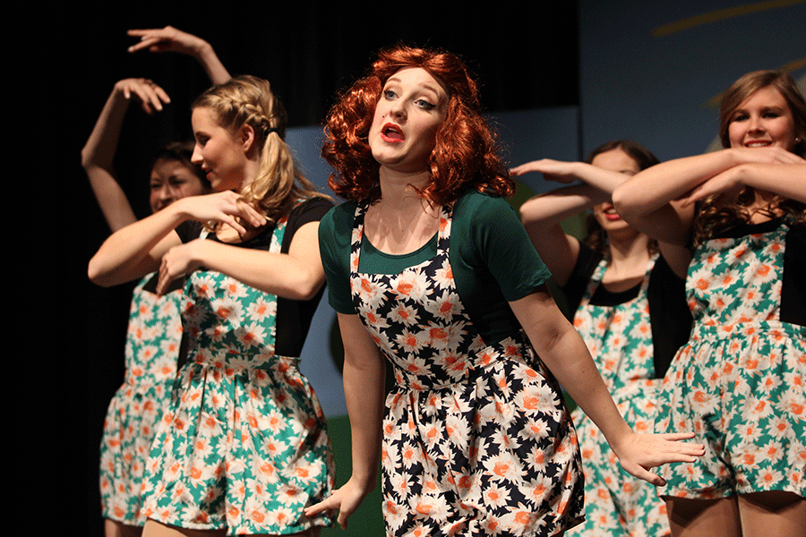 In the final dress rehearsal before show week, senior Brienna Kendall performs as Miss Adelaide on Thursday, Nov. 6.