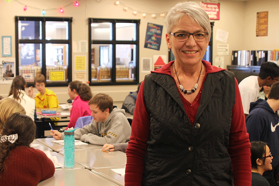 Gifted services facilitator Carmen Shelly stands in her classroom surrounded by gifted students on Tuesday, Feb. 10.