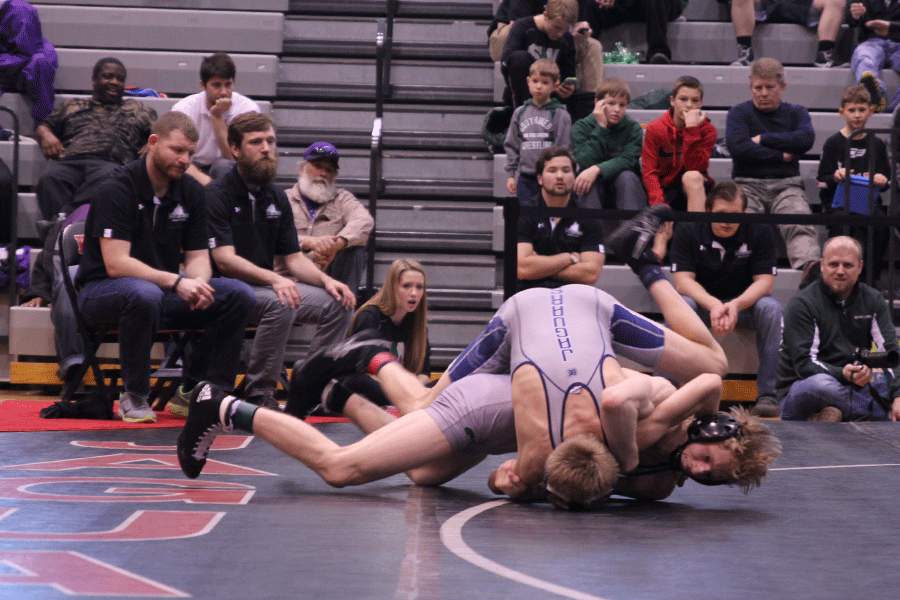 Sophomore Jett Bendure competed at regionals on Saturday, Feb. 21. In the 120 weight class 