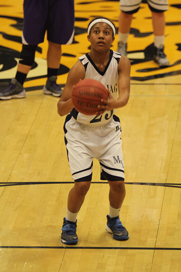 Senior Jabria Leggett lines up her free throw shot.