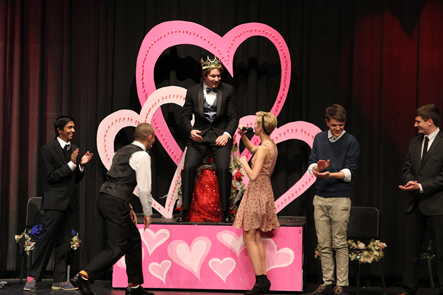 After being crowned Mr. Mill Valley, junior Tyler Shurley is asked to speak.