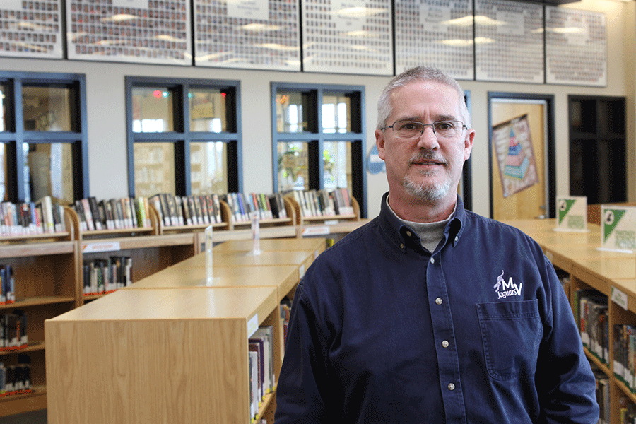 Media center specialist Andy Shelly stands in the media center on Friday, Feb 6.