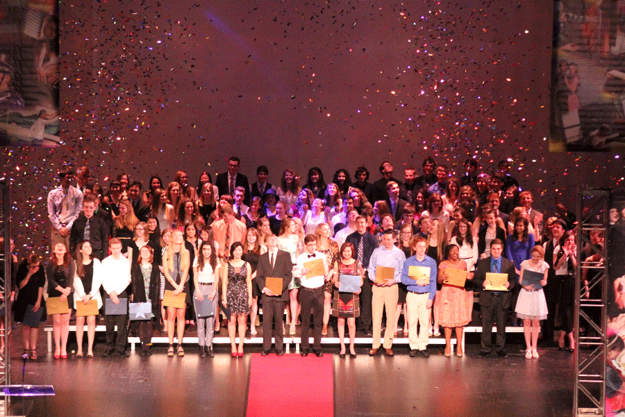 All Shooting Star nominees stand for a photo while confetti goes off.