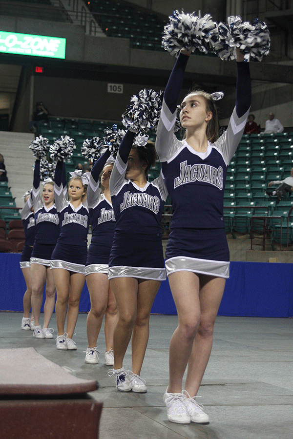 Sophomore Brooke Carson cheers for a free throw.