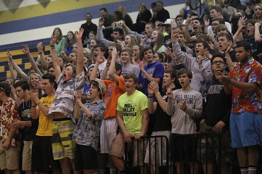 Students celebrate after a three pointer.