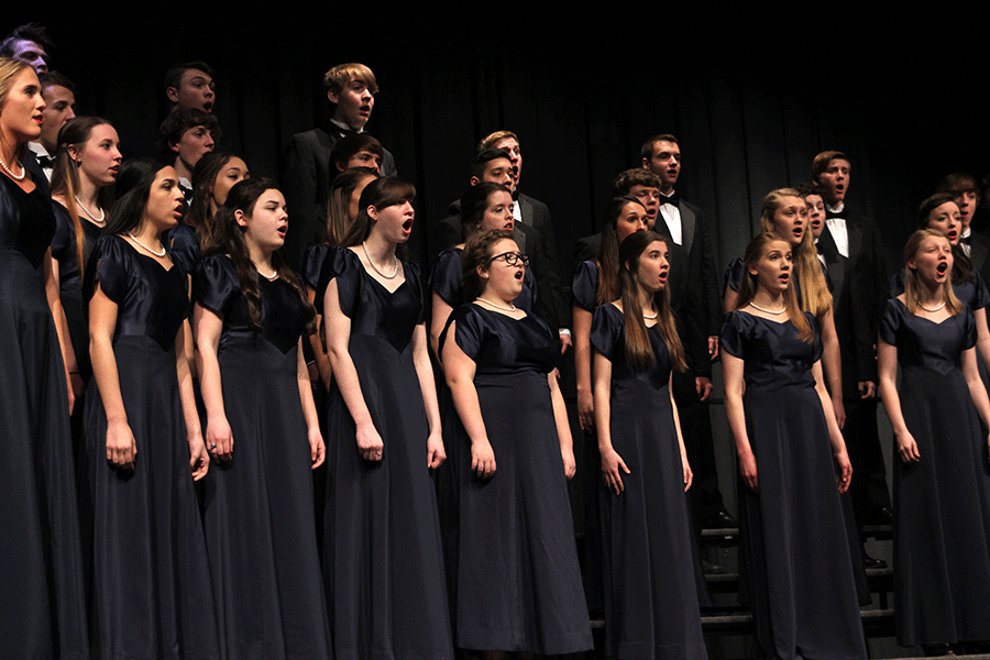 The Jag Chorale sings their final contest piece during the choir concert. 
