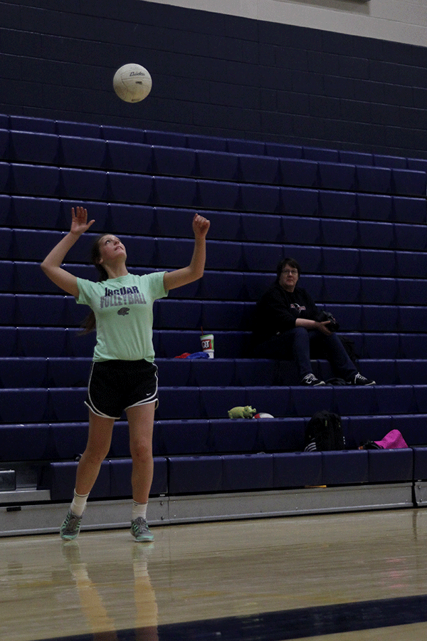 Junior Natalie Brinker serves the ball during a game of bracket play on Wednesday, March 25. 