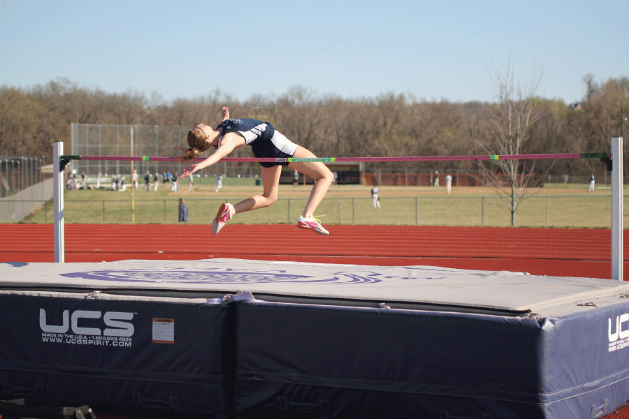 Senior Ally Shawger competes in the high jump at the Leavenworth invite.