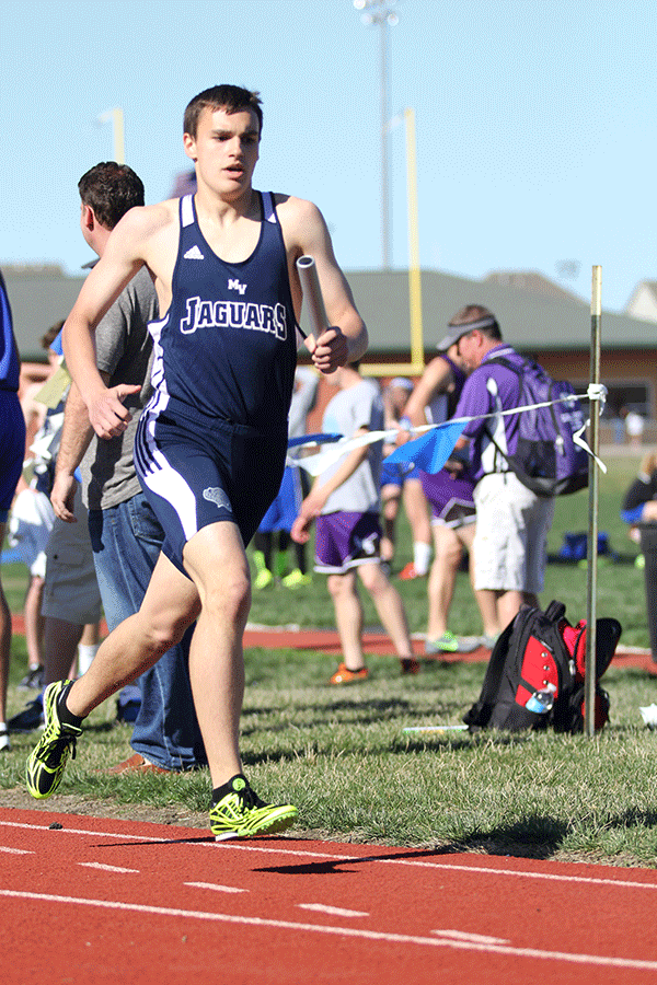 Freshman Justin Grega runs in the 4x800m.