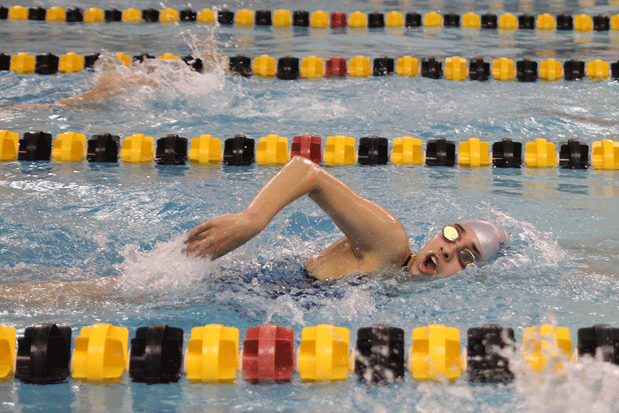 Sophomore Alexis Medina competes at Blue Valley High School on Tuesday, April 14.