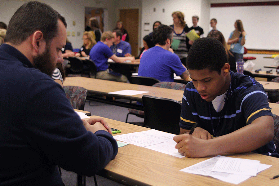 Freshman DeMondre Monroe focuses on competing at the Job Olympics on Wednesday, April 1.