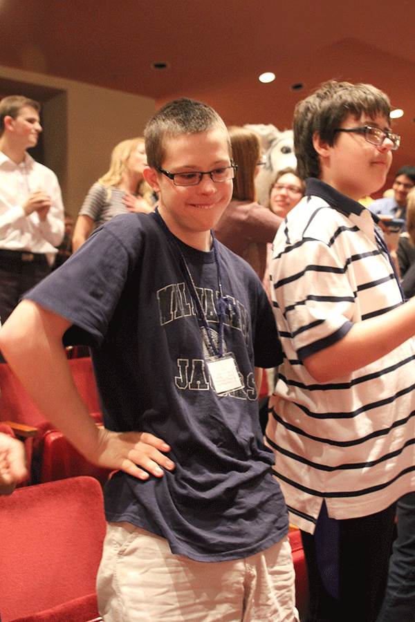 Before the awards ceremony had begun, freshman Jacob Tomandl dances to the song Uptown Funk by Bruno Mars.