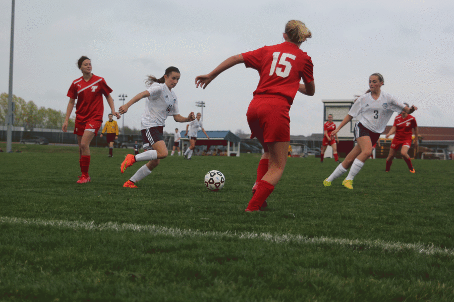Junior Kennedy Hoffman prepares to kick the ball down the field on Monday, April 6. 