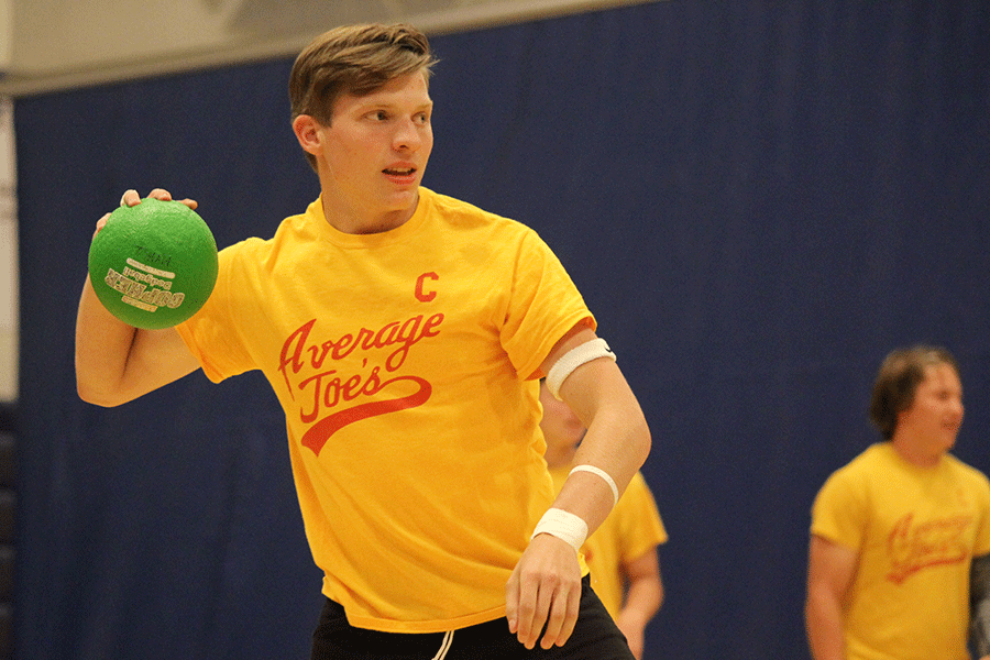 Junior Brock Miles gets ready to throw a dodgeball.