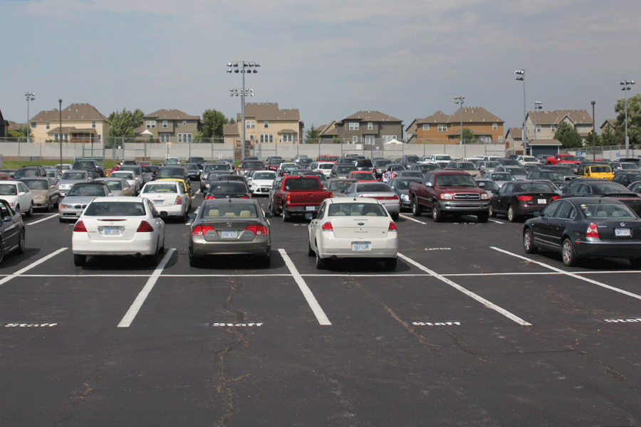 Seven staff parking spots remain empty during seminar on Friday, Aug. 28. The parking spots designated for staff limit the number of available parking spaces for students.