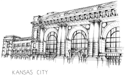 Drawing of Union Station in downtown Kansas City, Missouri using pen and ink. 