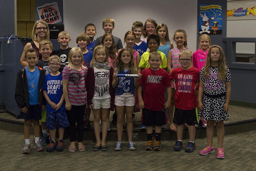 Students in Kelly Margheims third grade class show their excitement on Tuesday, Sept. 15 after winning the spirit stick.