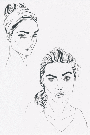Contour drawing of model Cara Delevingne using pen. 