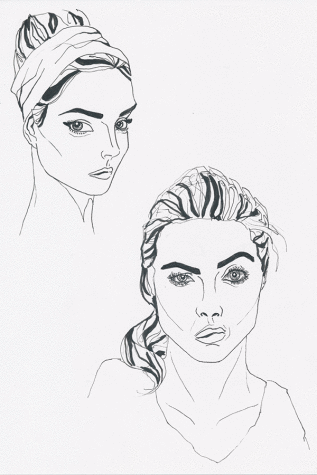 Contour drawing of model Cara Delevingne using pen.