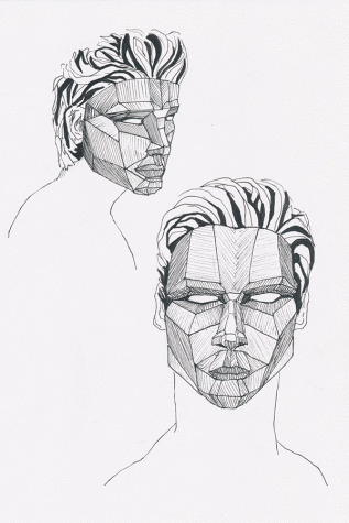Model Simon Nessman captured through pen and line work.