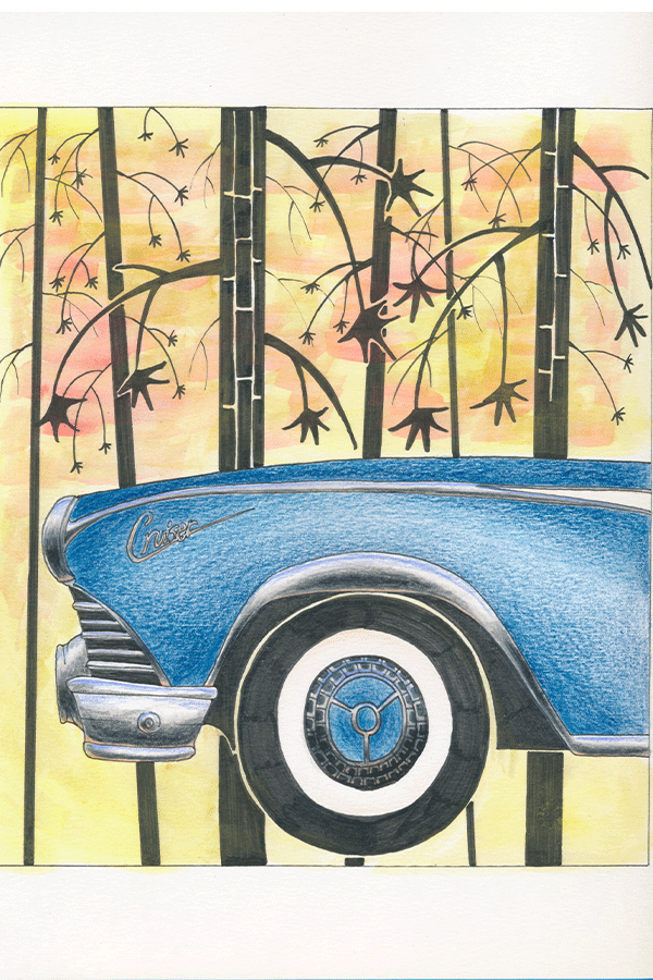 Mid-century Living Part 1 was created using pen, color pencil, and watercolor.