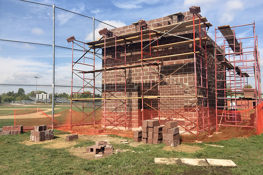 Work continues on the press box. 