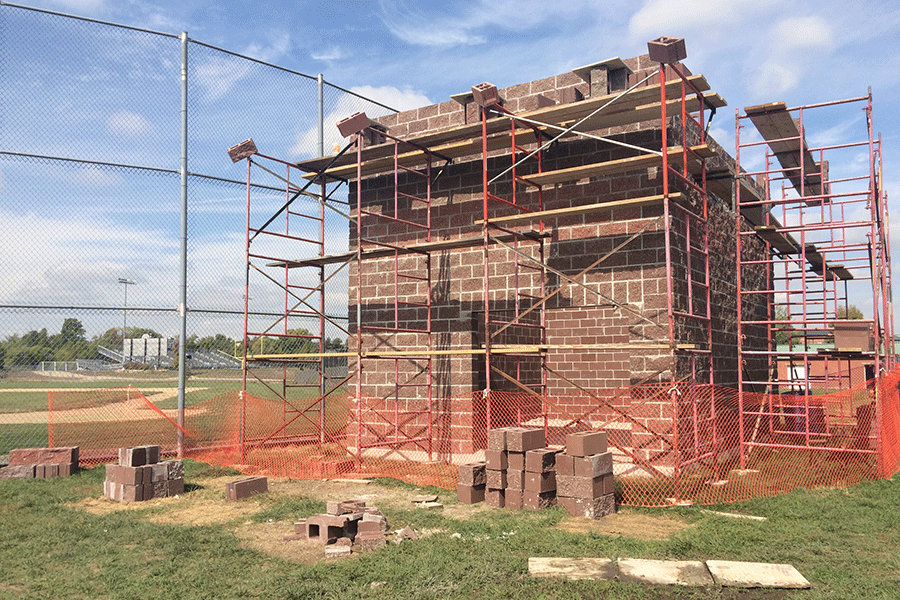 Progress of the new press box as of Tuesday, Oct. 6.