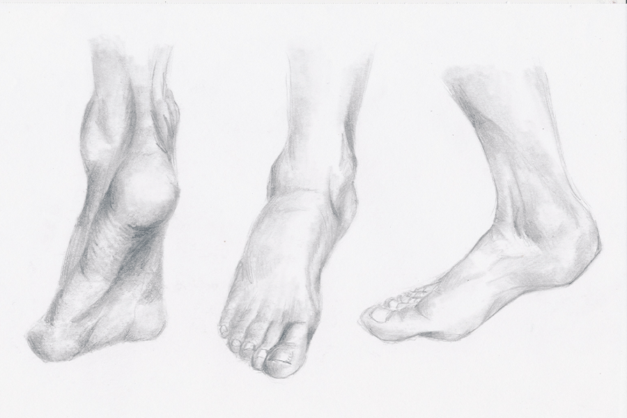 A drawing of feet created using pencil.