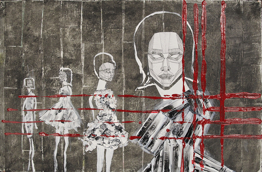 Rhythmic collage made with an array of materials depicts the life of those in dystopian societies.
