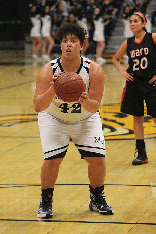 Junior Gabby Hopkins gets ready to shoot a free throw.