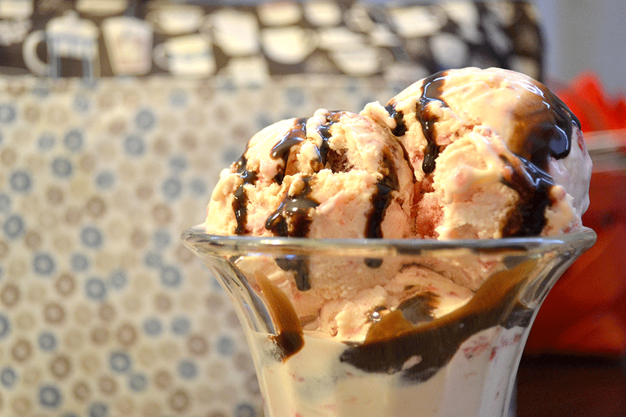 Strawberry ice cream, like plain strawberries. pairs perfectly with chocolate toppings. 